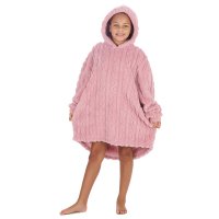 18C864: Girls Cable Sherpa Oversized Hoodie- Pink (One Size - 7-13 Years)